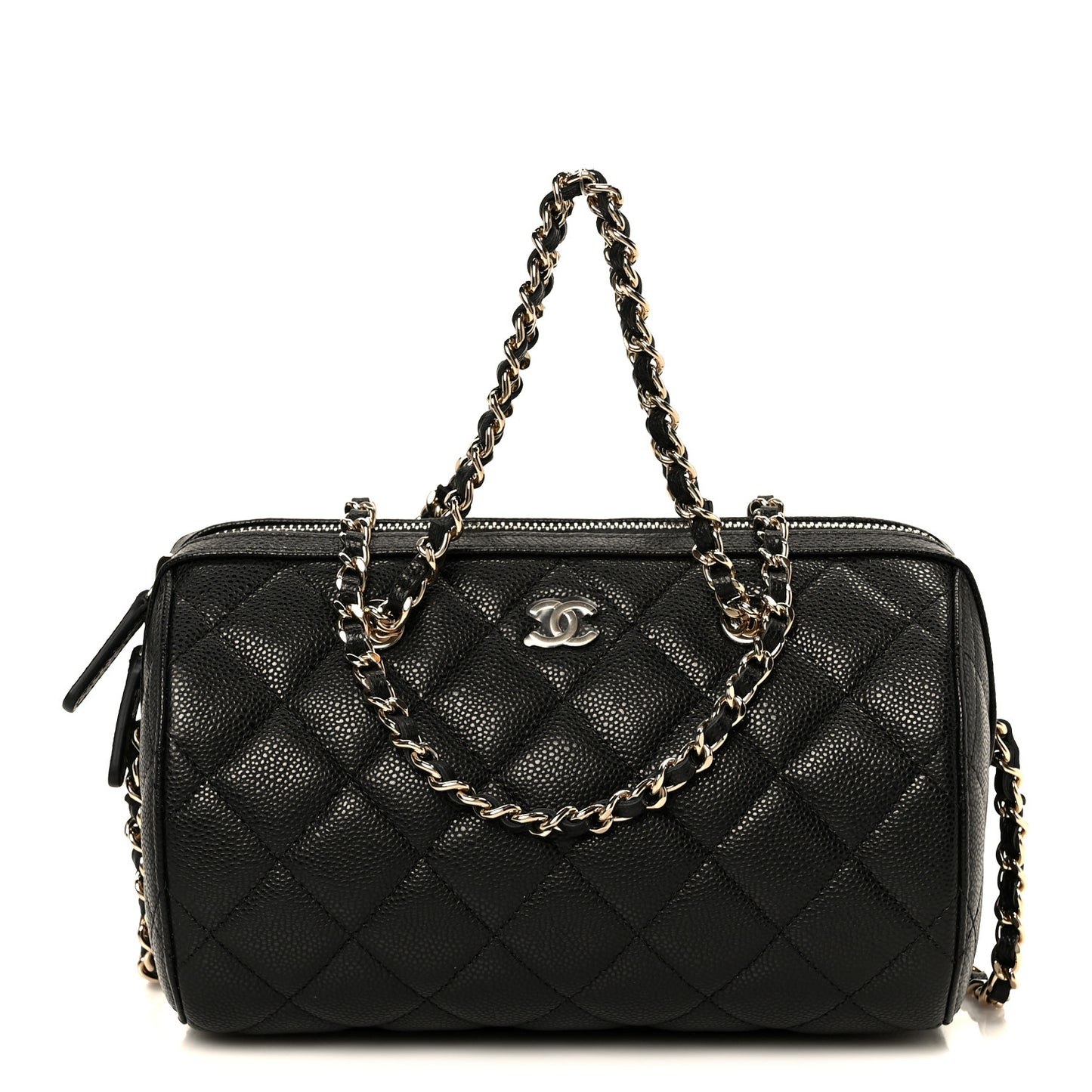 Caviar Quilted Barrel Clutch With Chain Black