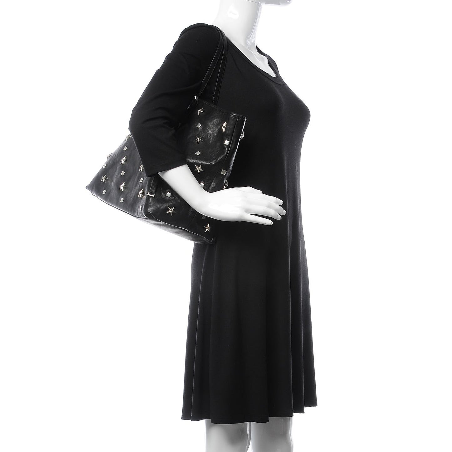 Calfskin Sasha Star and Square Studded Shopper Tote Black