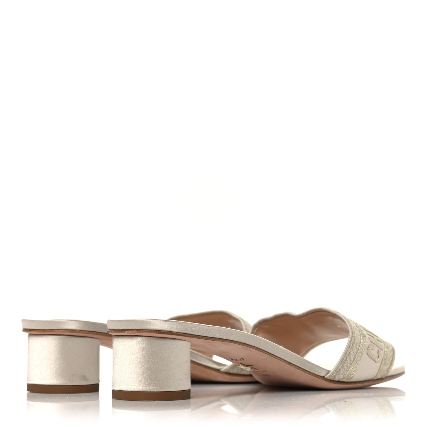 Metallic Satin Embroidered Dway 35mm Slide Sandals 40 Pale Gold