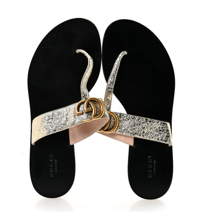Gucci Nappa Silk Galassia GG Marmont Thong Flat Sandals 38.5 Platino 2 of 8