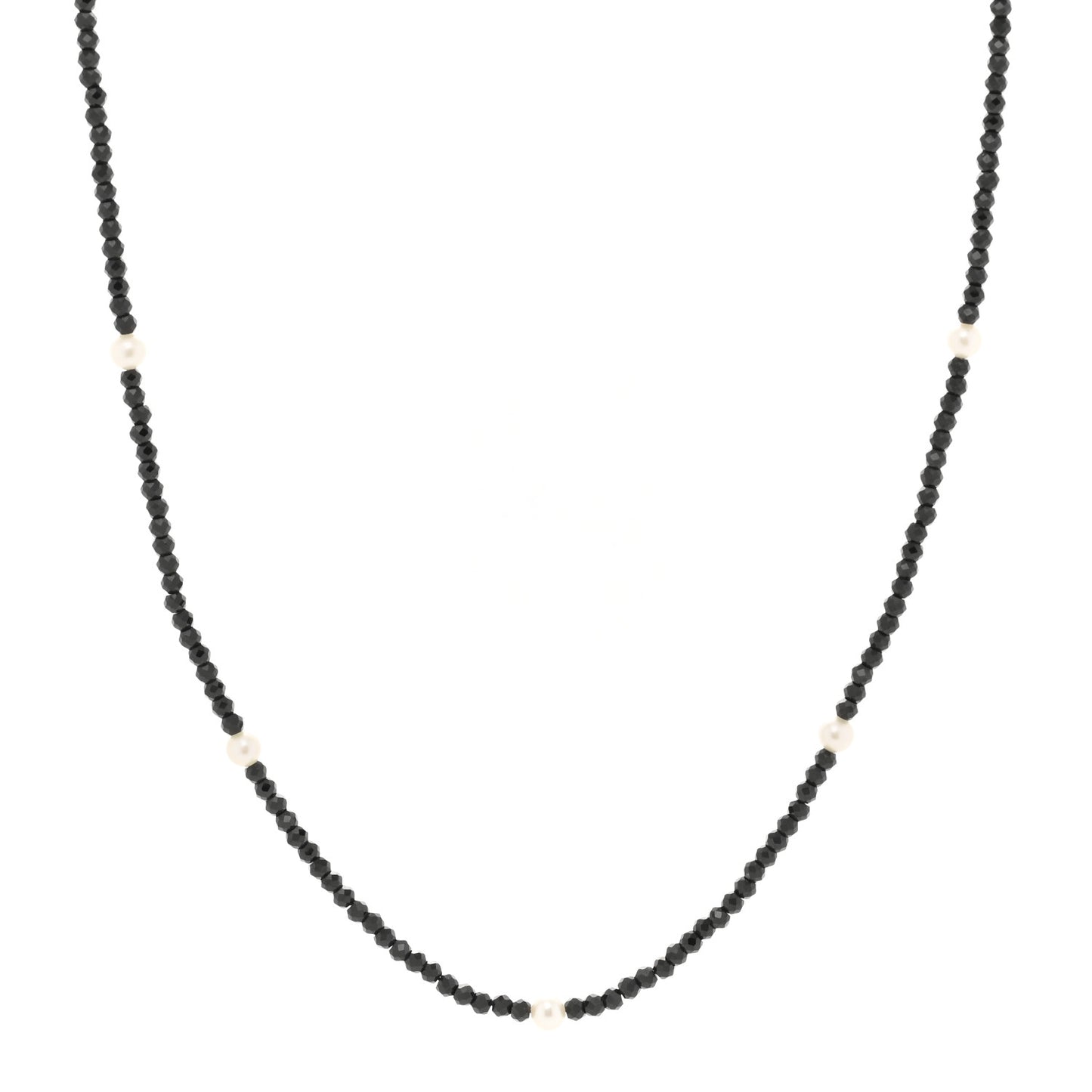Sterling Silver Black Spinel Pearl Ziegfeld Bead Necklace