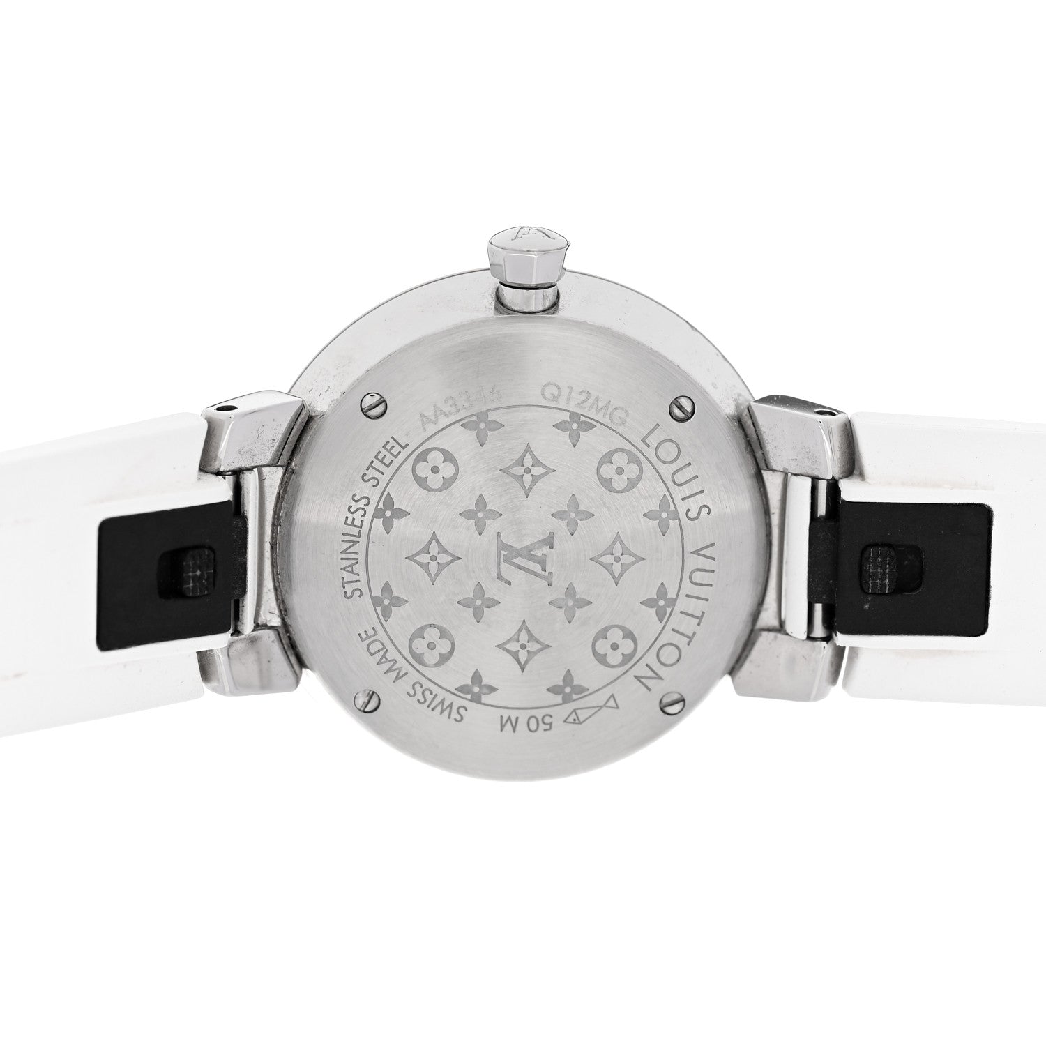 Louis Vuitton Stainless Steel Rubber Diamond 28mm Tambour Slim Quartz Watch White 4 of 5