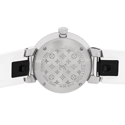 Louis Vuitton Stainless Steel Rubber Diamond 28mm Tambour Slim Quartz Watch White 4 of 5