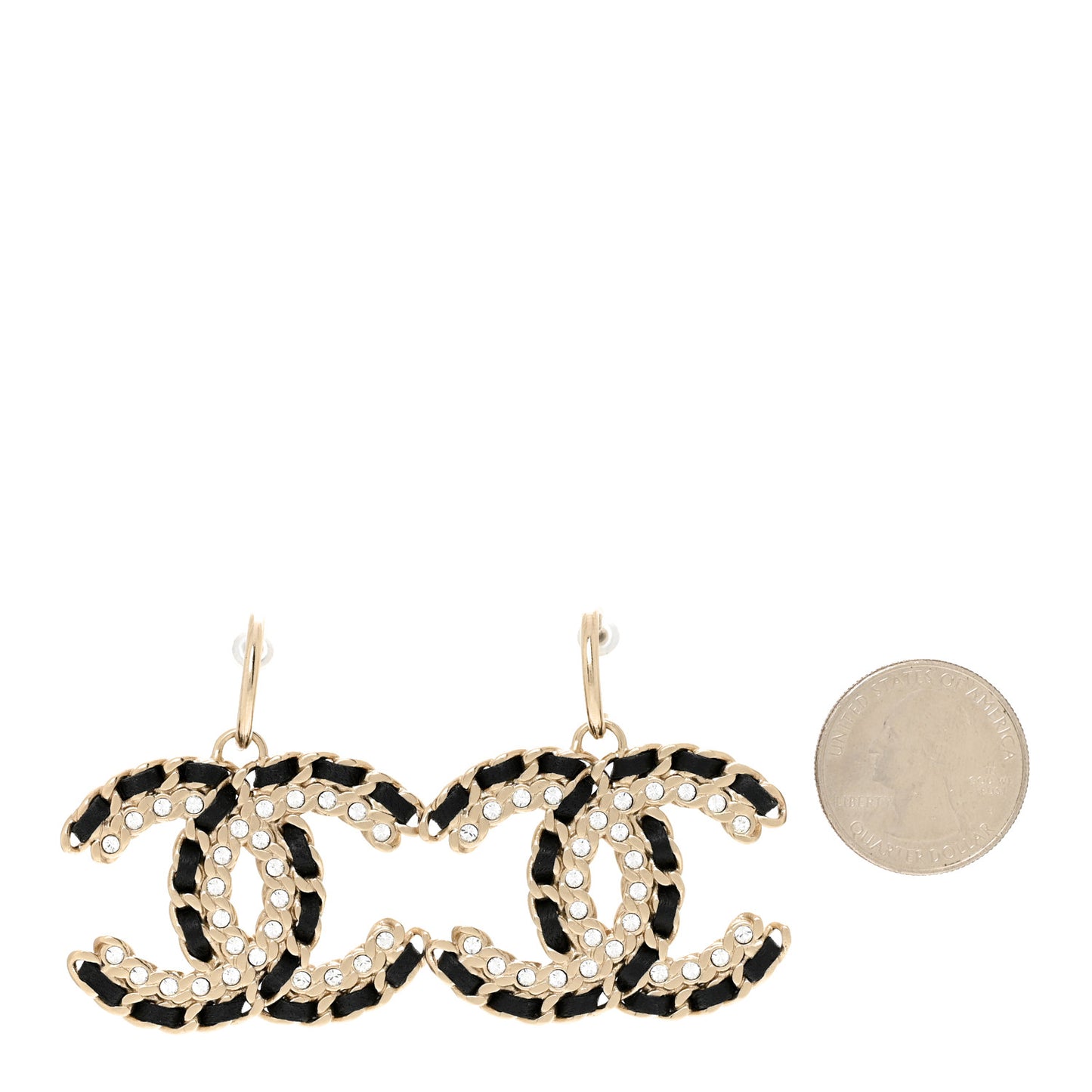 Crystal Lambskin Chain CC Vintage Allure Stud Earrings Black Gold