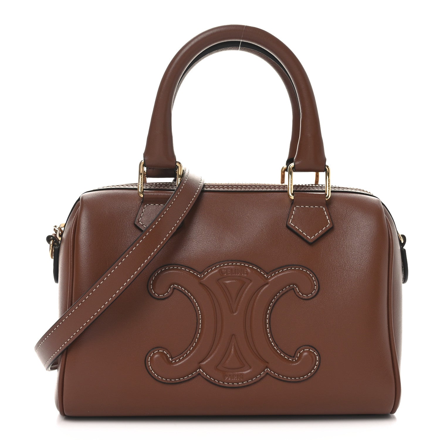 Celine Smooth Calfskin Triomphe Small Boston Bag Tan 1 of 10
