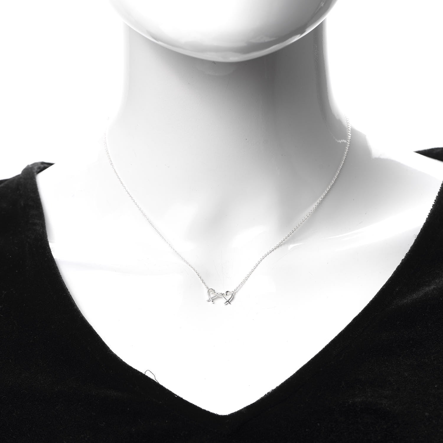 Tiffany Sterling Silver Diamond Paloma Picasso Double Loving Heart Necklace 2 of 5