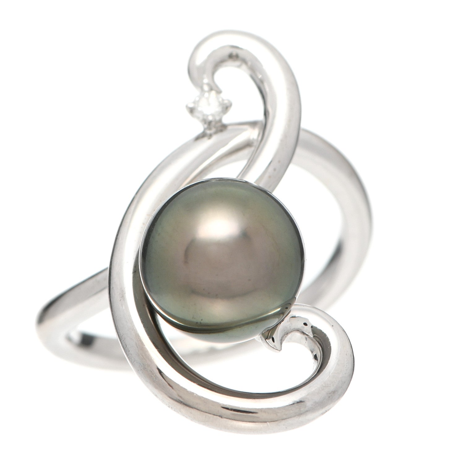 Mikimoto 18K White Gold Diamond Black South Sea Pearl 8.5mm Ring 49 5 1 of 4