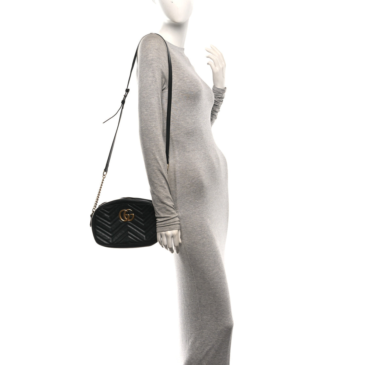 Calfskin Matelasse Small GG Marmont Chain Shoulder Bag Black