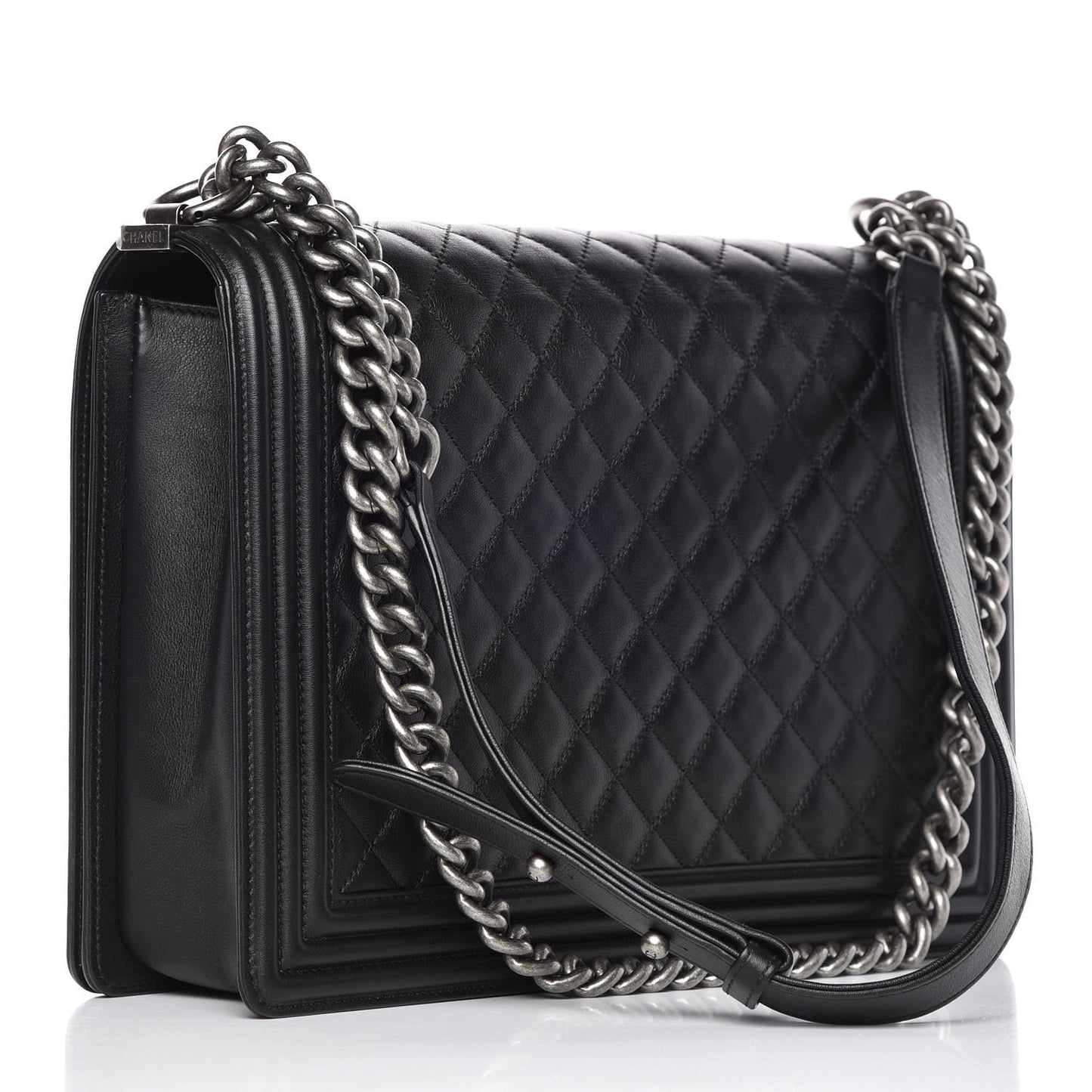 Calfskin Quilted Large Boy Flap Black