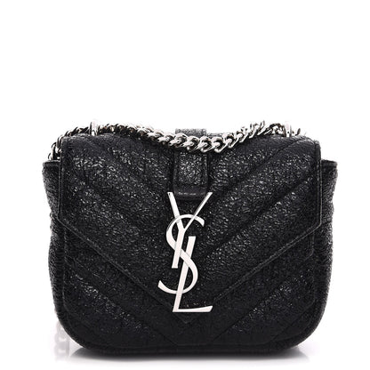 Saint Laurent Metallic Crackled Calfskin Chevron Monogram Micro Crossbody Bag Black 1 of 7