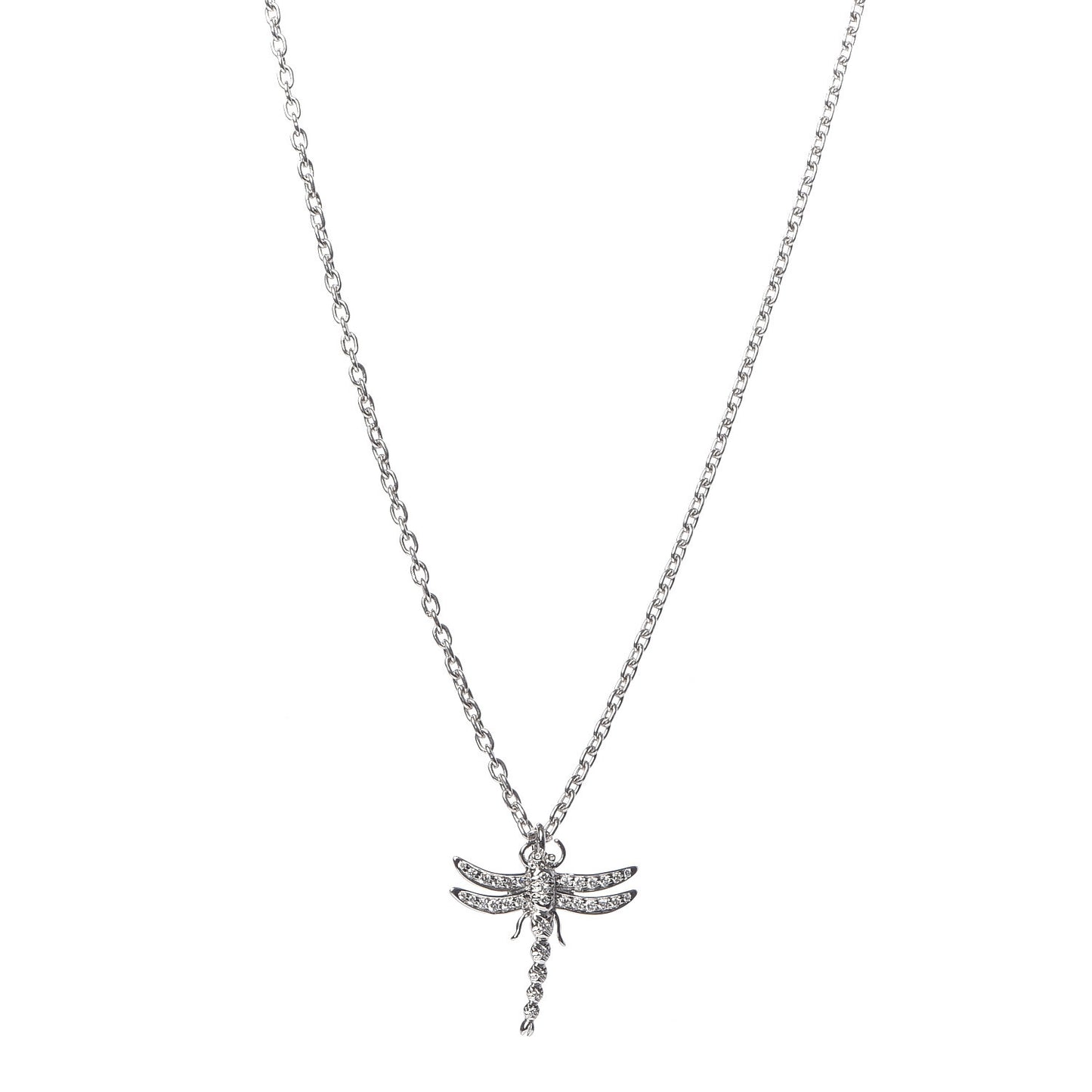 Platinum Diamond Dragonfly Pendant Necklace