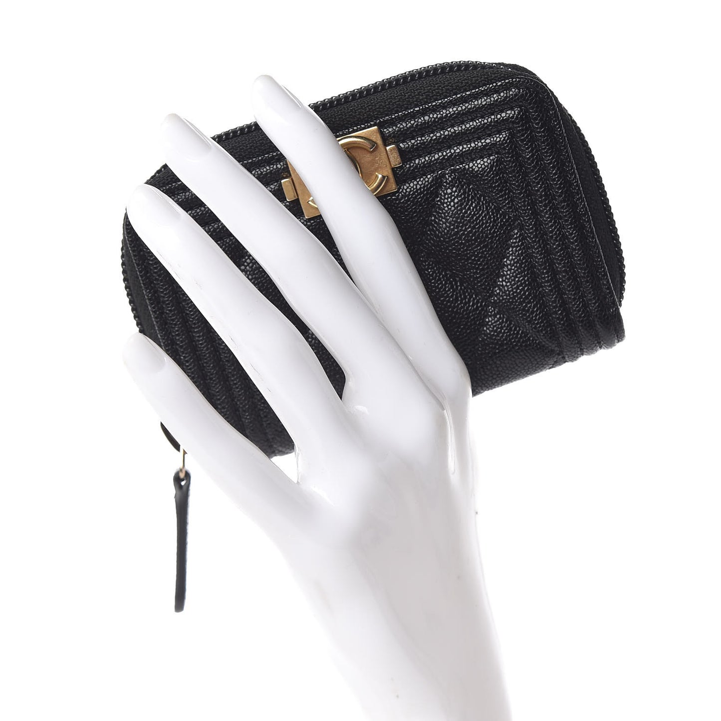 Caviar Quilted Boy Zip Around Coin Purse Wallet Black