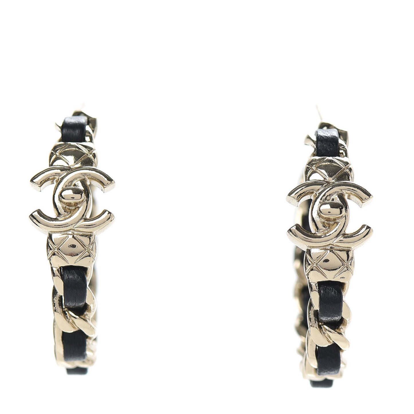 Lambskin CC Turnlock Chain Hoop Earrings Gold Black