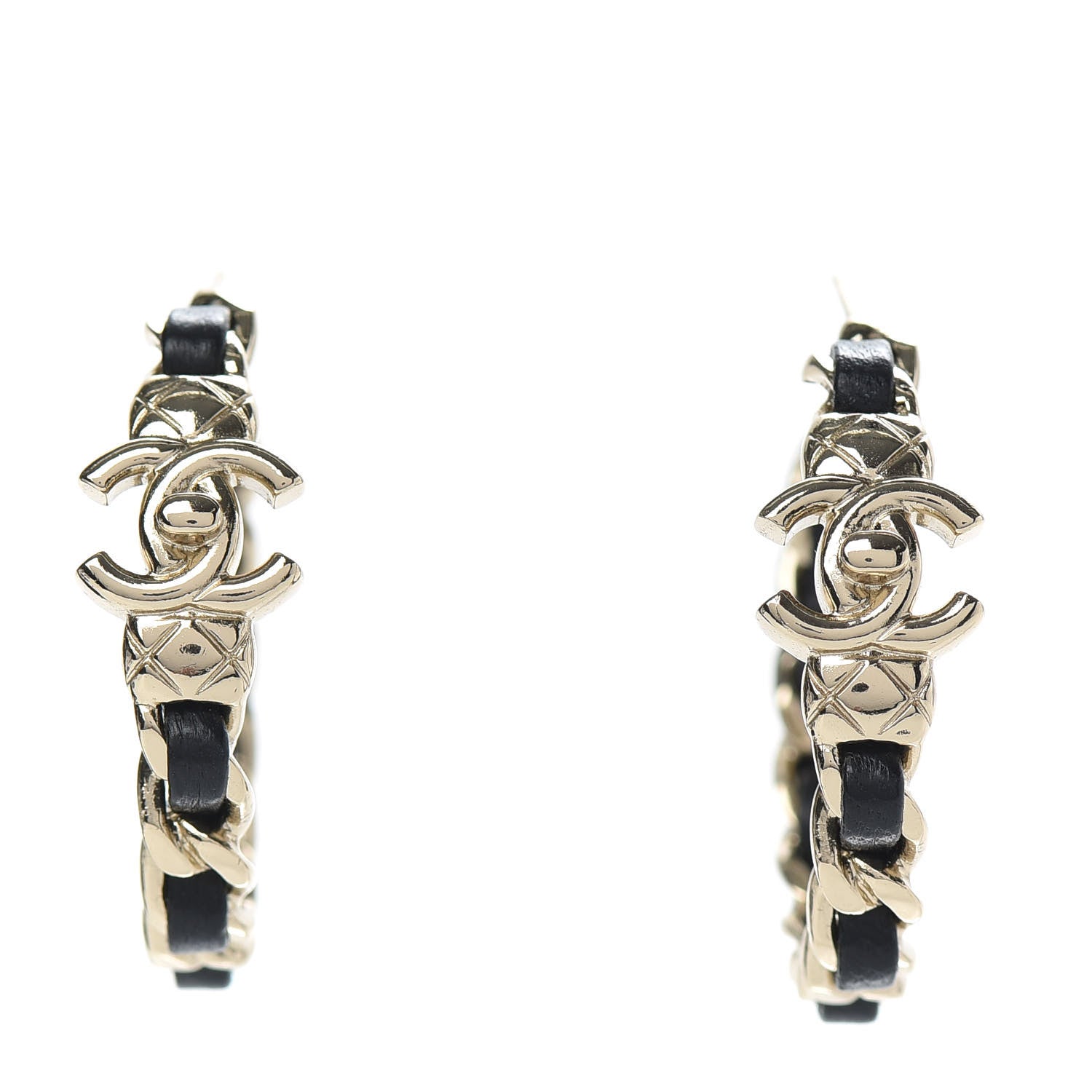 Chanel Lambskin CC Turnlock Chain Hoop Earrings Gold Black 1 of 5