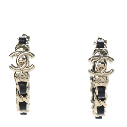 Chanel Lambskin CC Turnlock Chain Hoop Earrings Gold Black 1 of 5