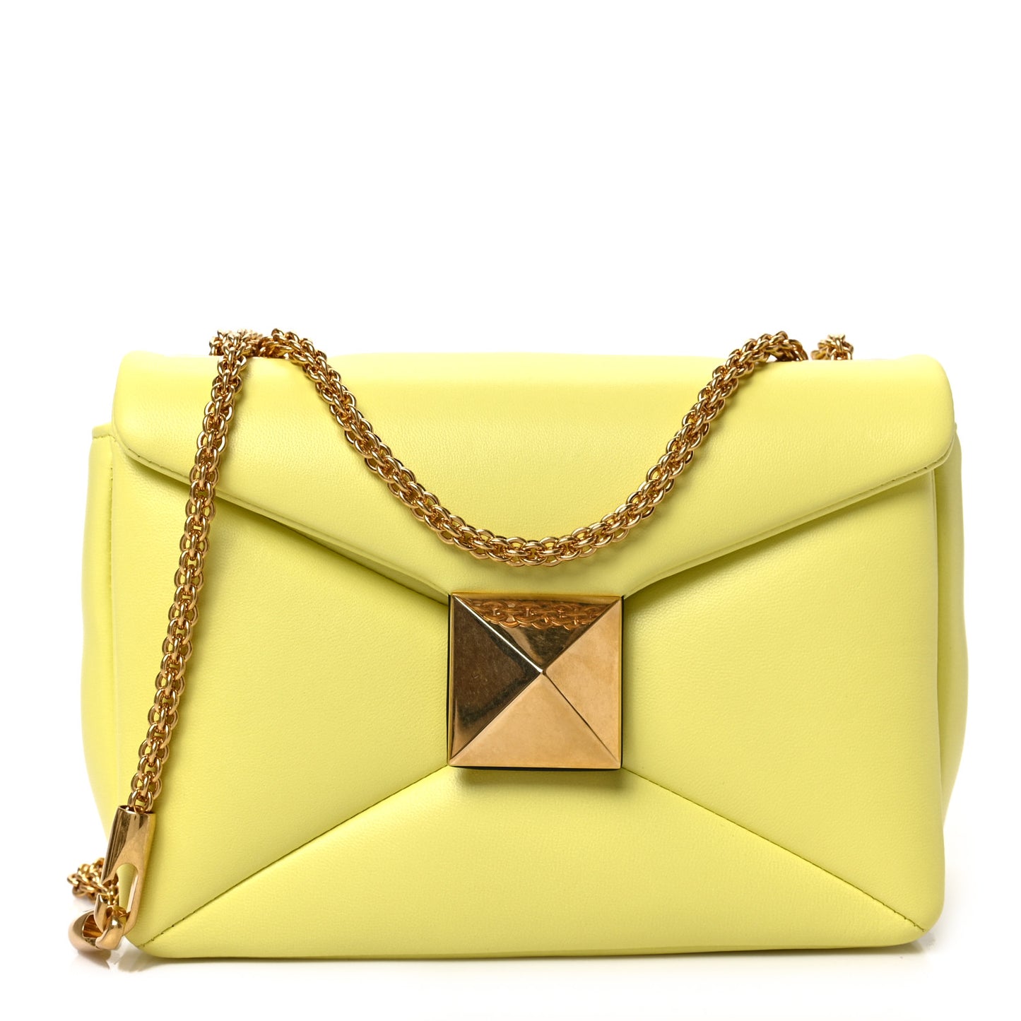 Nappa One Stud Chain Clutch Pale Yellow