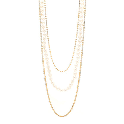 Chanel Pearl Crystal Multi Strand CC Long Necklace Gold 1 of 4