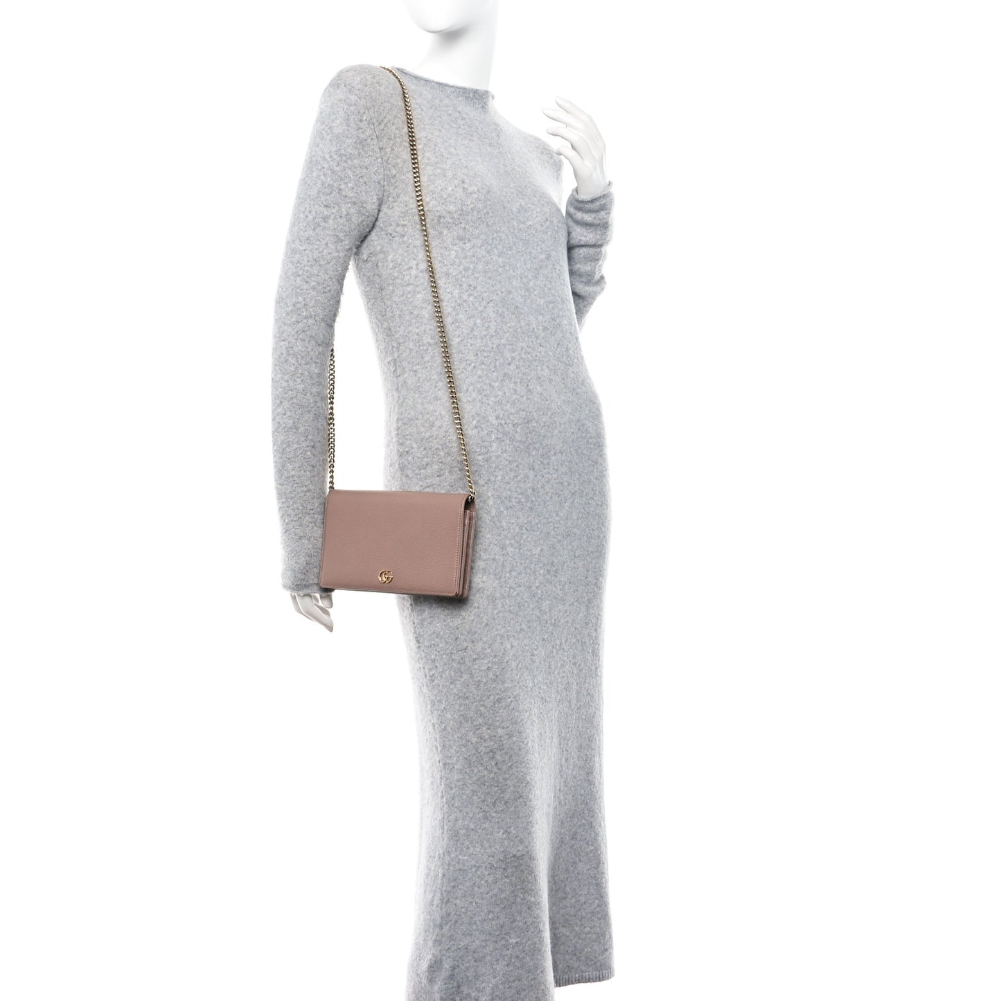 Calfskin Mini GG Marmont Chain Wallet Porcelain Rose