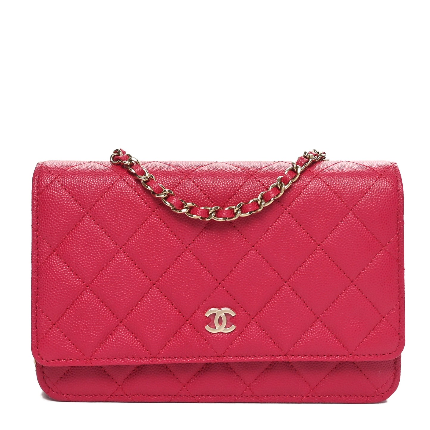 Caviar Quilted Wallet on Chain WOC Dark Pink