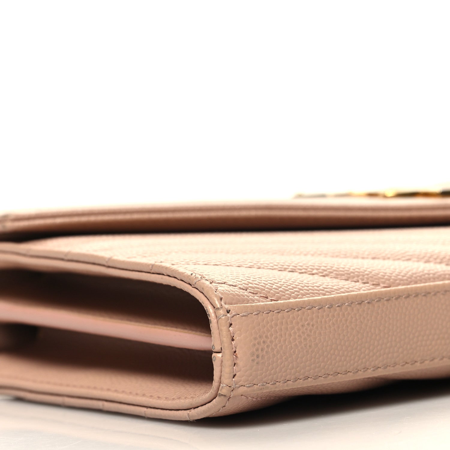 Saint Laurent Grain De Poudre Matelasse Chevron Monogram Chain Wallet Pale Pink 9 of 13