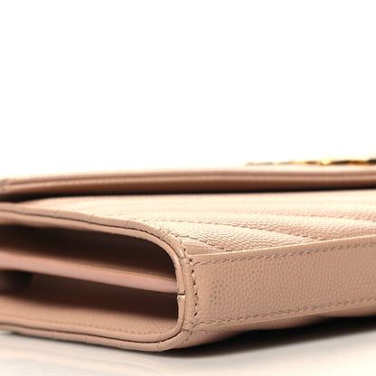 Saint Laurent Grain De Poudre Matelasse Chevron Monogram Chain Wallet Pale Pink 9 of 13