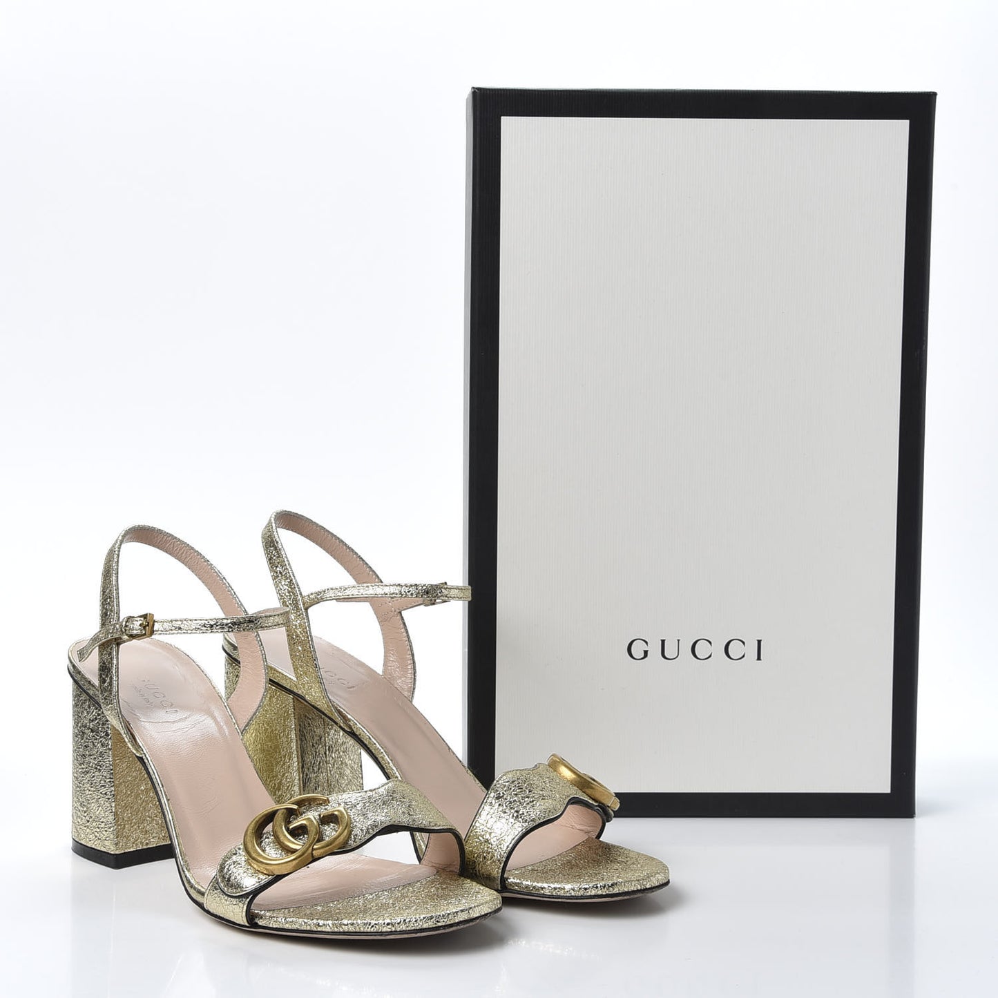 Galassia GG Marmont Ankle Wrap 75mm Sandals 38.5 Platino