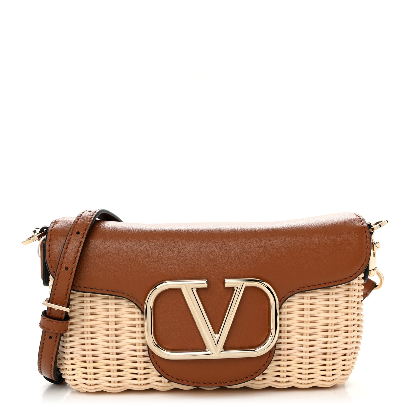 Wicker Calfskin Vlogo Small Loco Shoulder Bag Natural