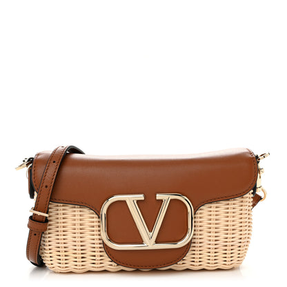 Valentino Garavani Wicker Calfskin Vlogo Small Loco Shoulder Bag Natural 1 of 9