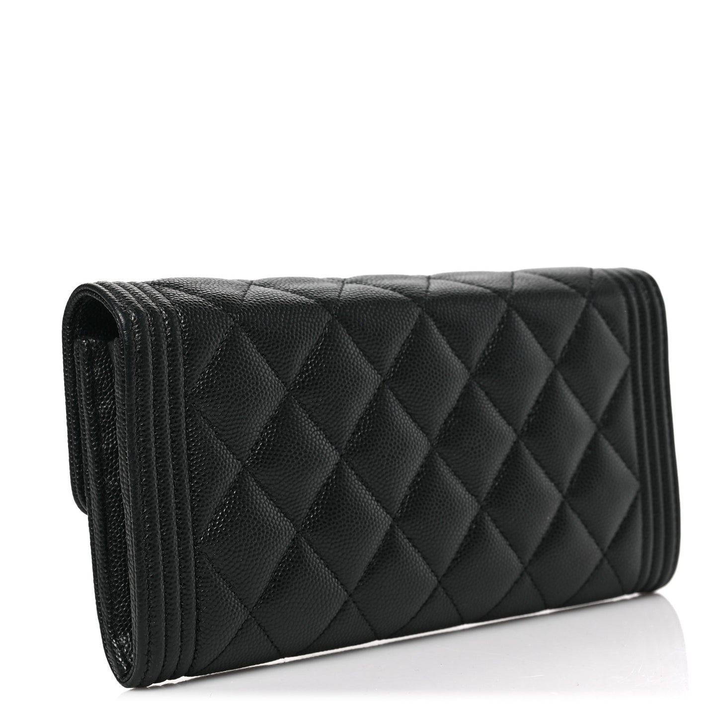 Caviar Quilted Large Boy Gusset Flap Wallet Black