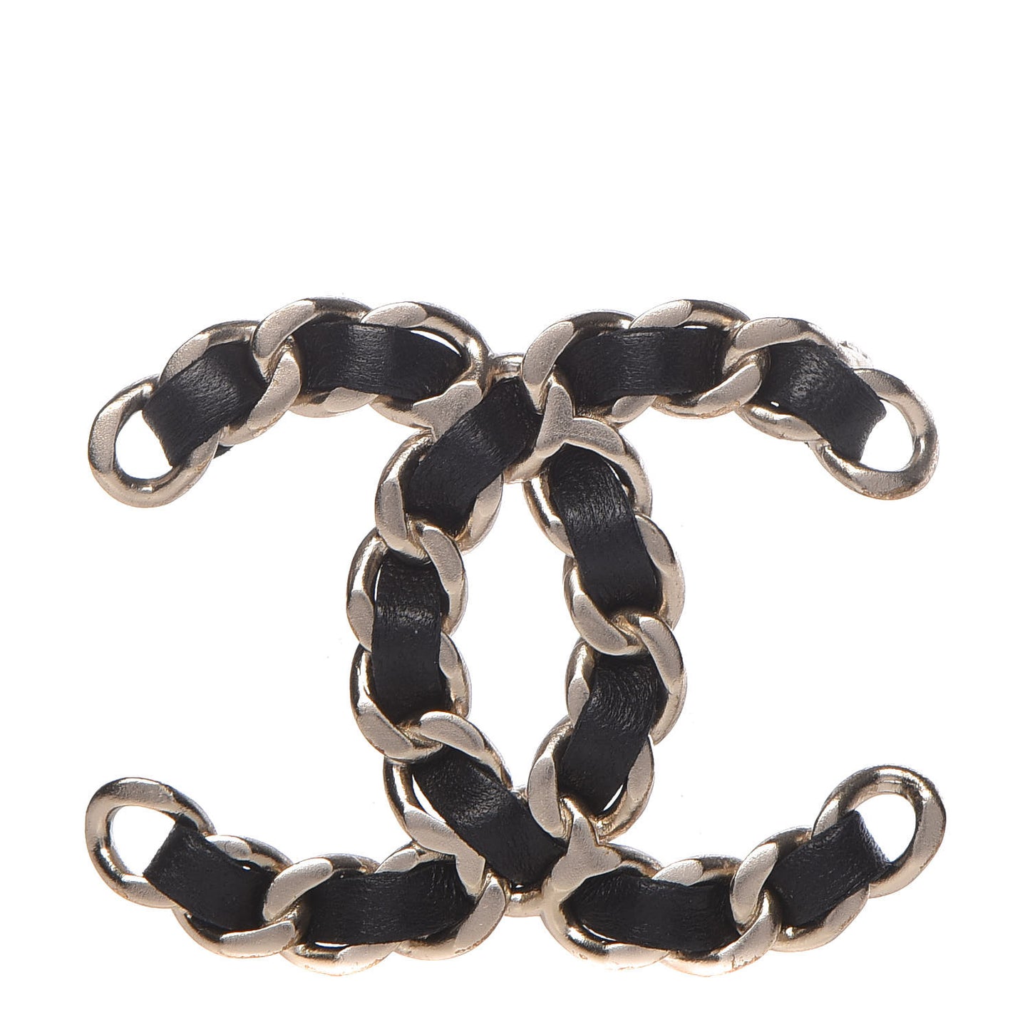 Lambskin Chain CC Brooch Black Gold