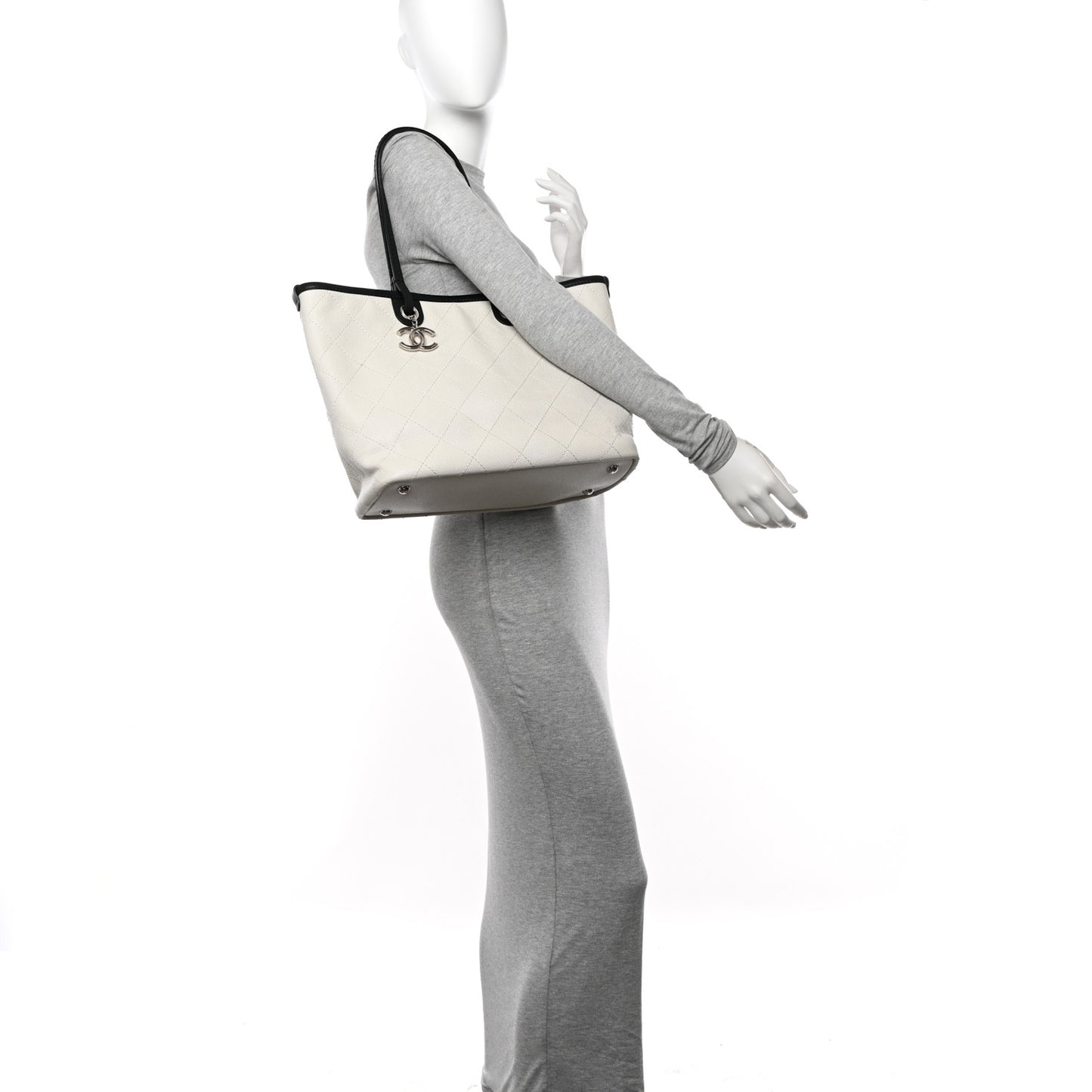 Grained Calfskin Shopping Fever Tote White