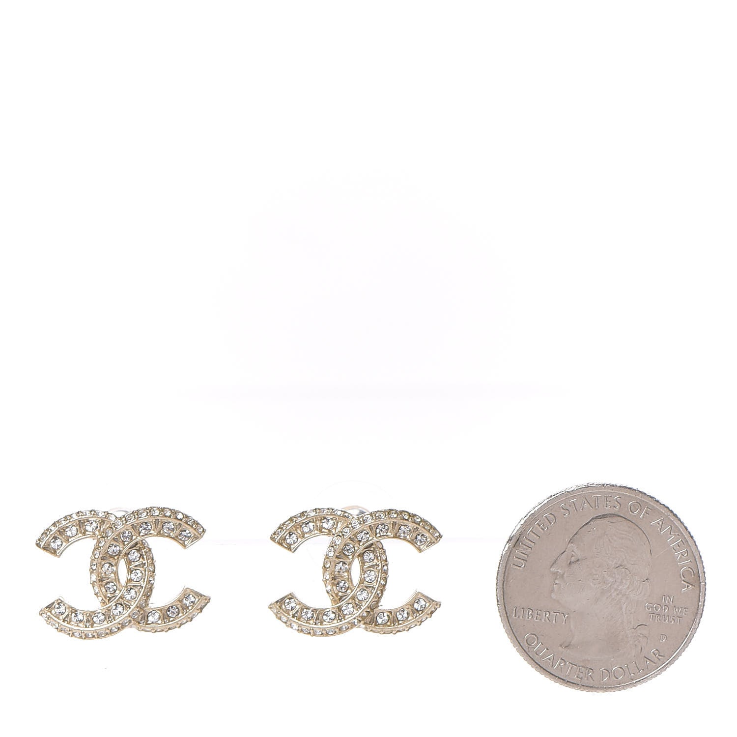 Chanel Crystal Timeless CC Earrings Light Gold 2 of 5