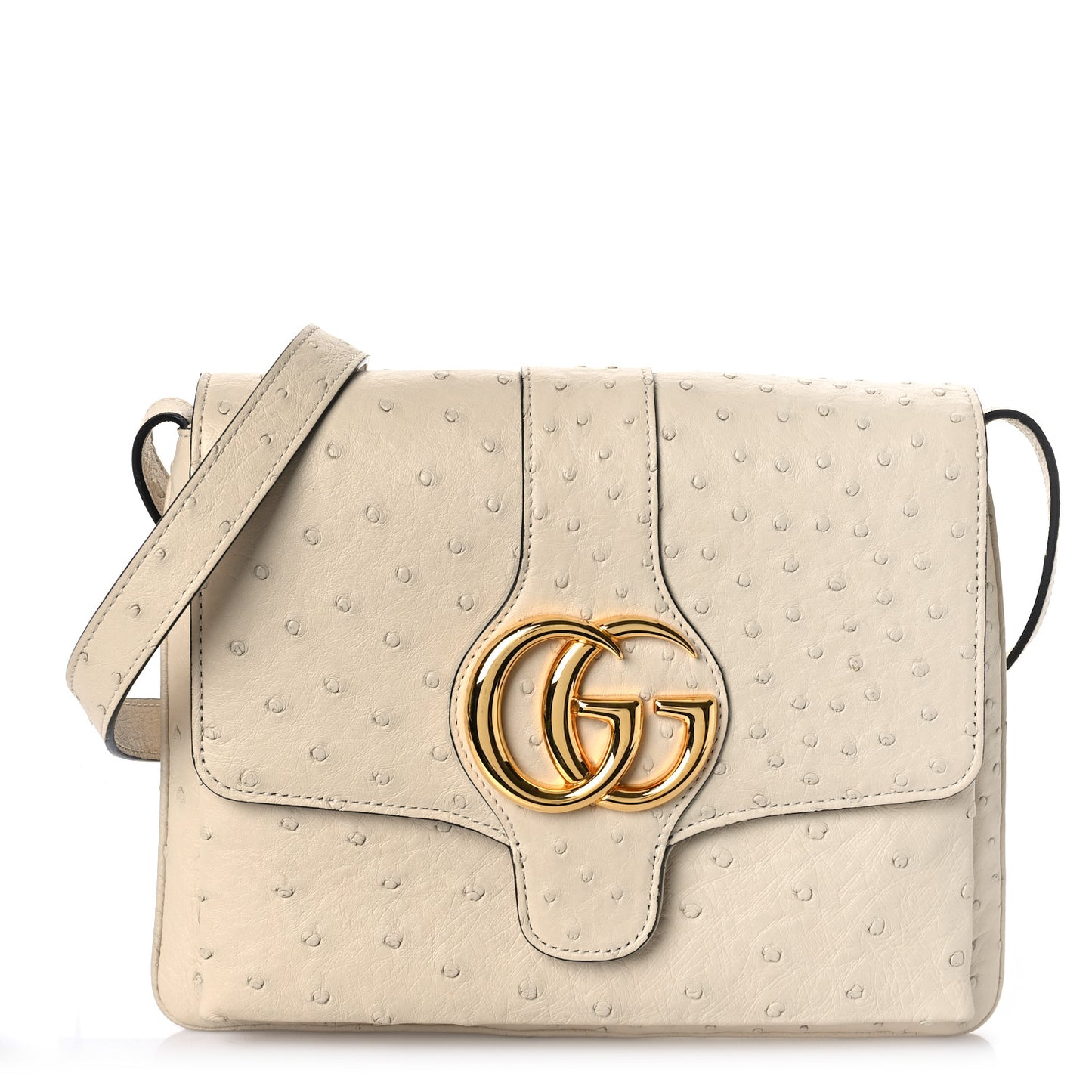 Ostrich Medium Arli Flap Shoulder Bag White