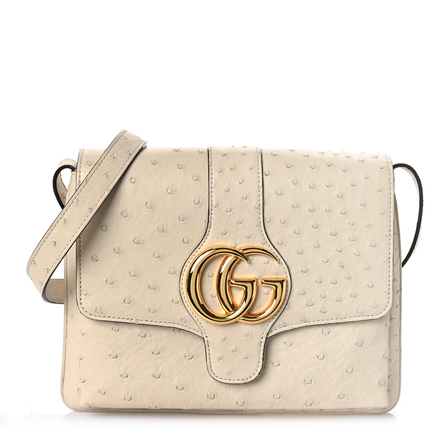 Gucci Ostrich Medium Arli Flap Shoulder Bag White 1 of 14