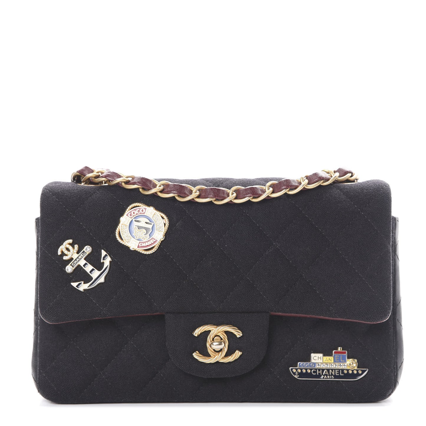 Felt Quilted Paris-Hamburg Charms Mini Rectangular Flap Black