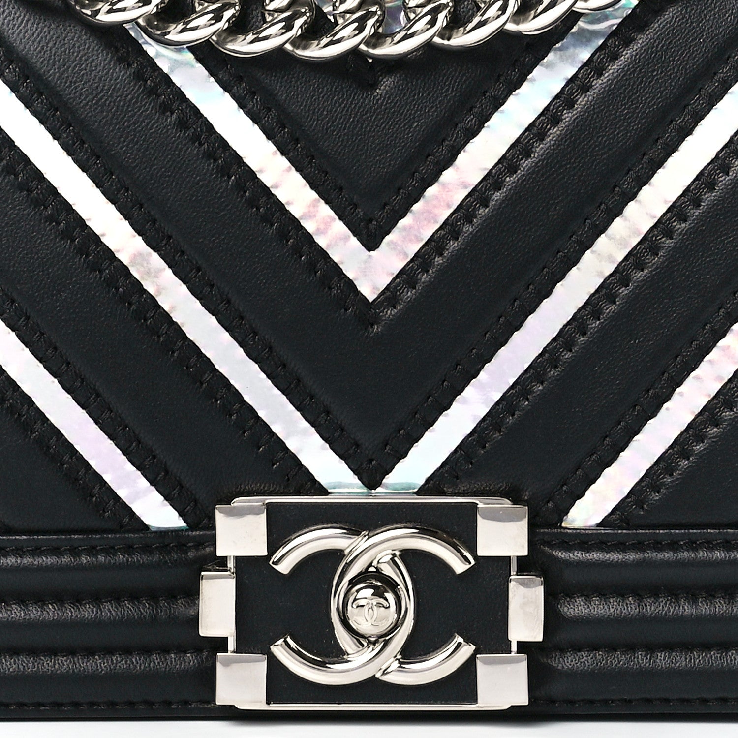Chanel Lambskin Iridescent PVC Chevron Quilted Medium Boy Flap Black Silver 8 of 11