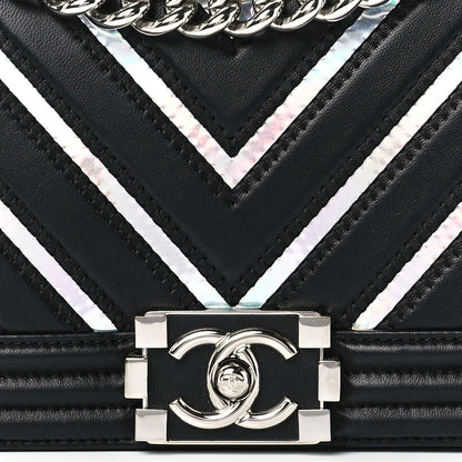 Chanel Lambskin Iridescent PVC Chevron Quilted Medium Boy Flap Black Silver 8 of 11