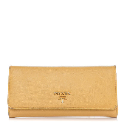Prada Saffiano Metal Continental Flap Wallet Ginestra 1 of 10