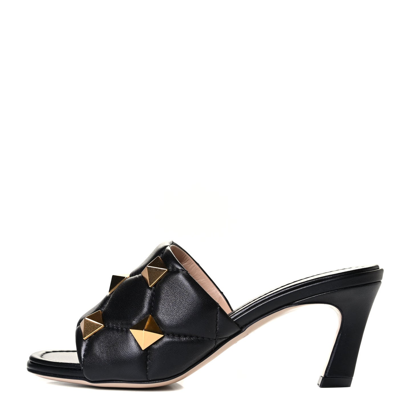 Nappa Quilted Roman Stud 65mm Slide Sandals 36 Black