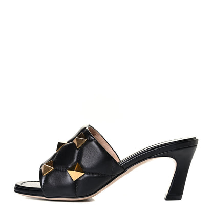 Valentino Garavani Nappa Quilted Roman Stud 65mm Slide Sandals 36 Black 1 of 7