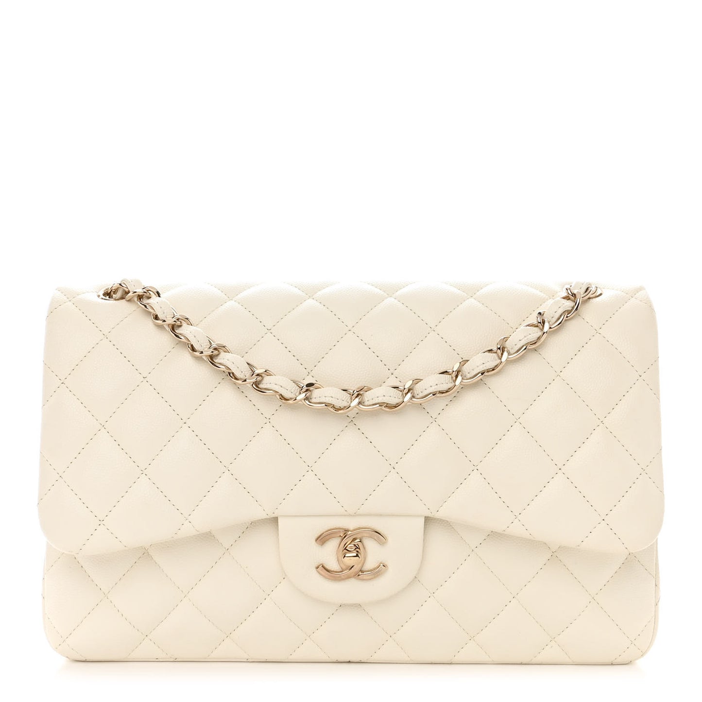 Caviar Quilted Jumbo Double Flap White