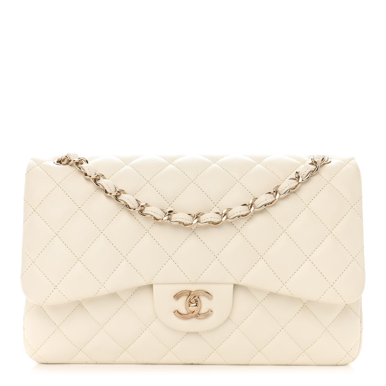 Chanel Caviar Quilted Jumbo Double Flap White 1 of 10