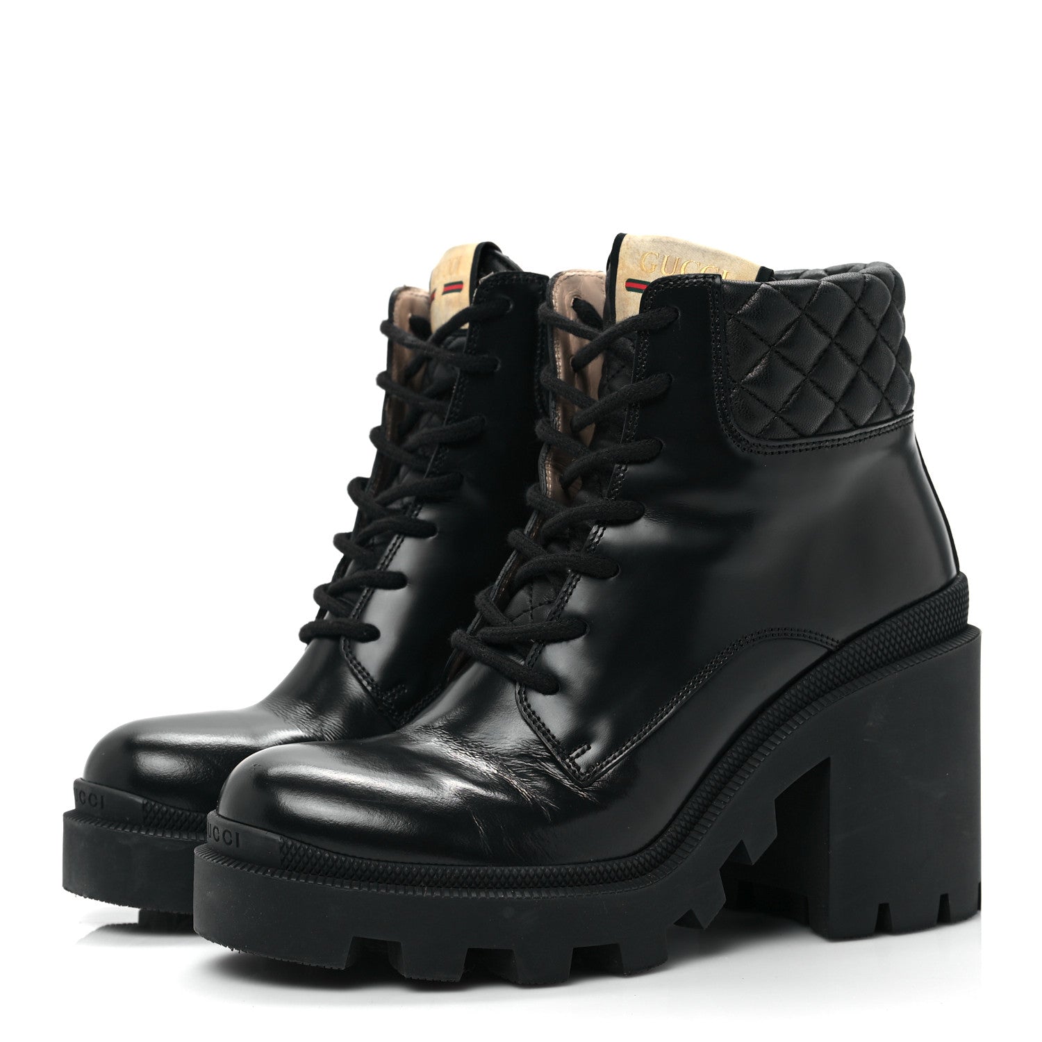 Gucci Magnum Calfskin Nappa Quilted Lace Up Ankle Boots 38.5 Black 3 of 8