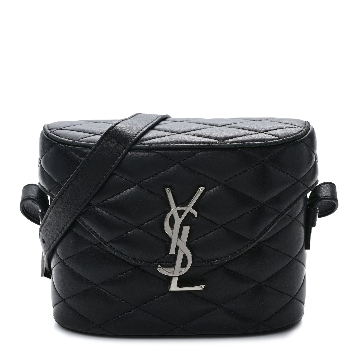 Lambskin Quilted Monogram June Box Bag Black