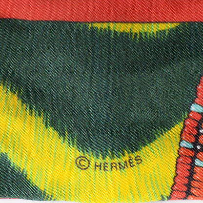 Hermes Silk Pelages et Camouflage Twilly Rouge Vert Jaune 4 of 6