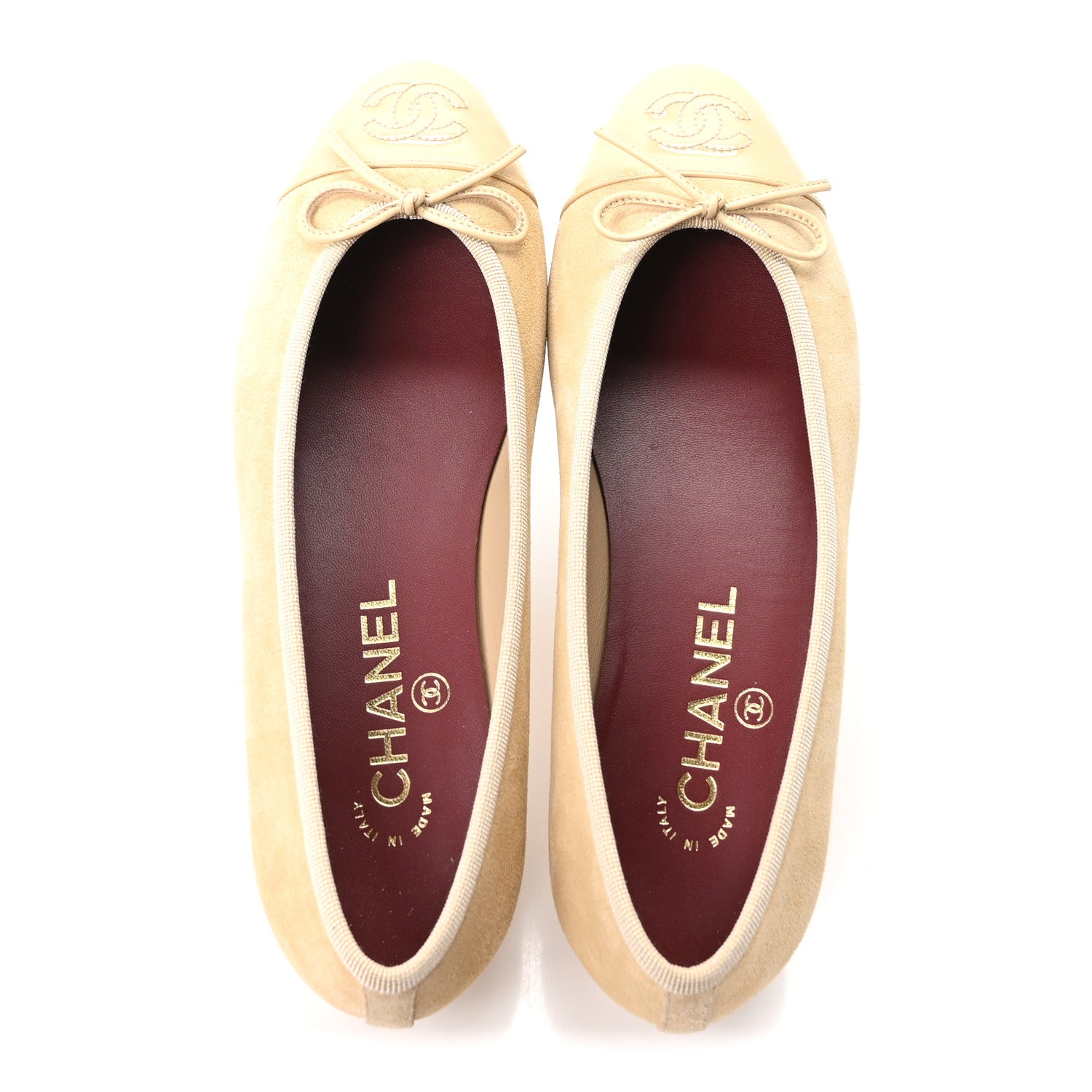 Chanel Suede Patent Calfskin Cap Toe CC Ballerina Flats 37 Beige 2 of 10