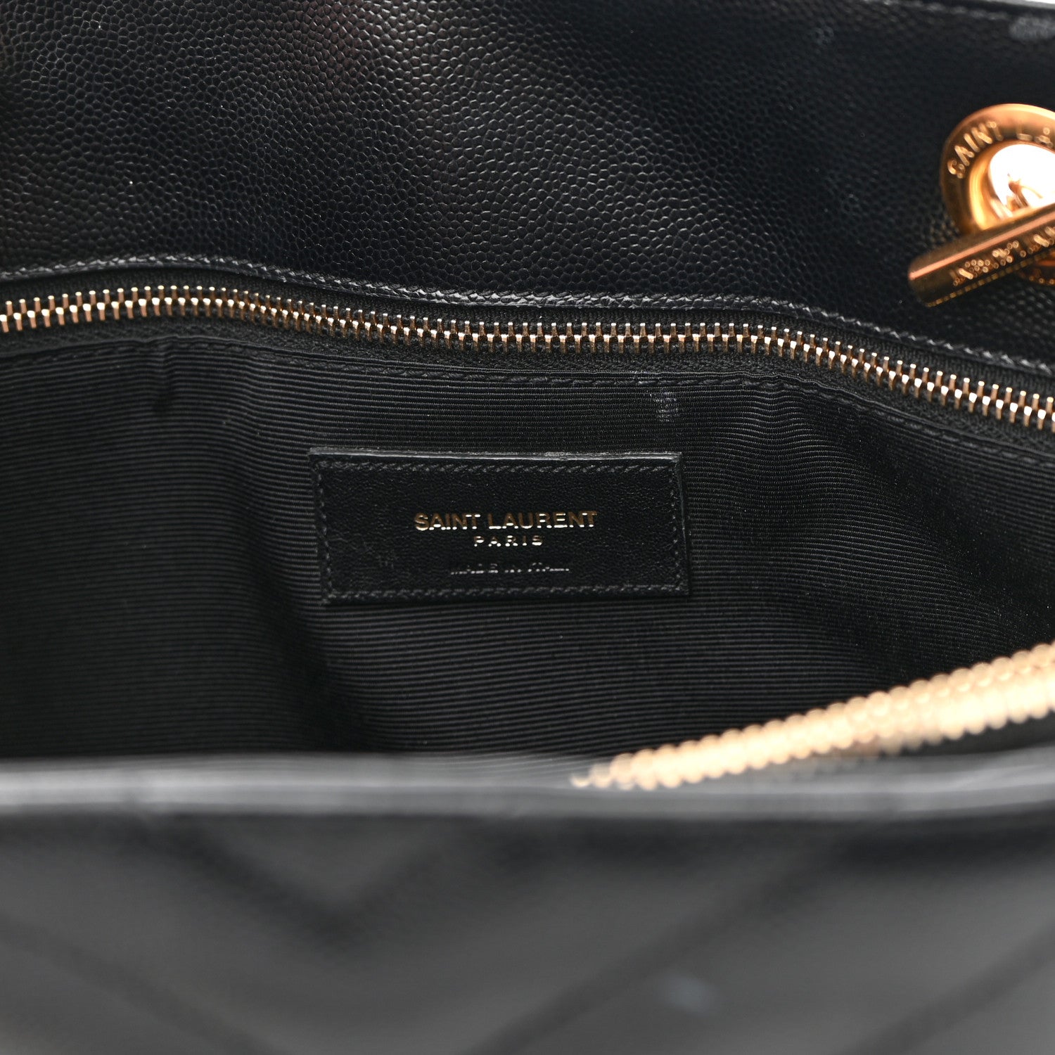 Saint Laurent Grain De Poudre Matelasse Chevron Monogram Shopping Bag Black 7 of 13