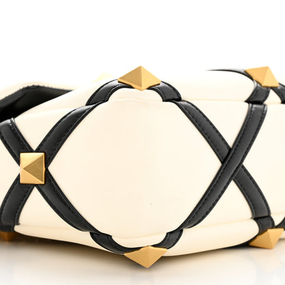 Valentino Garavani Nappa Large Roman Stud Shoulder Bag Ivory Black 8 of 10