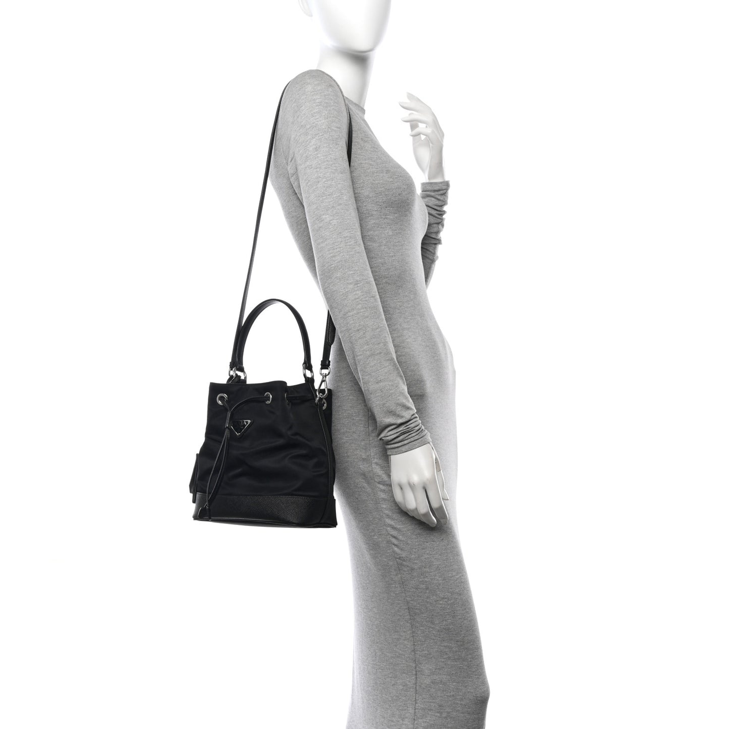 Tessuto Nylon Saffiano Secchiello Bucket Bag Black