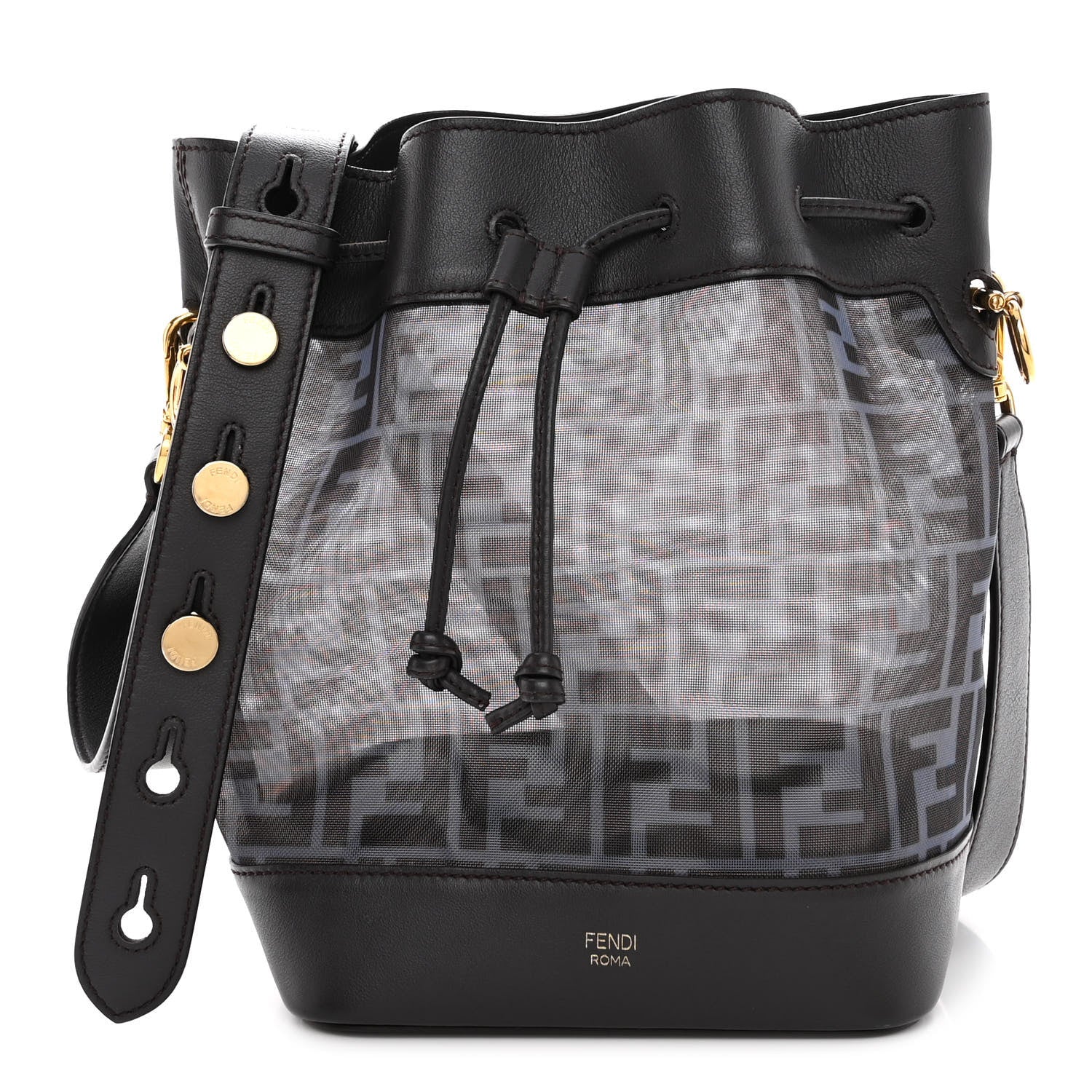 Fendi Mesh Vitello Grace F is Fendi FF 1974 Grande Mon Tresor Bucket Bag Azzurro Black Ebano 1 of 10